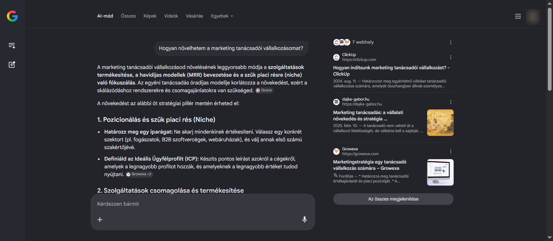 Google AI mode információ alapú lekérdezés