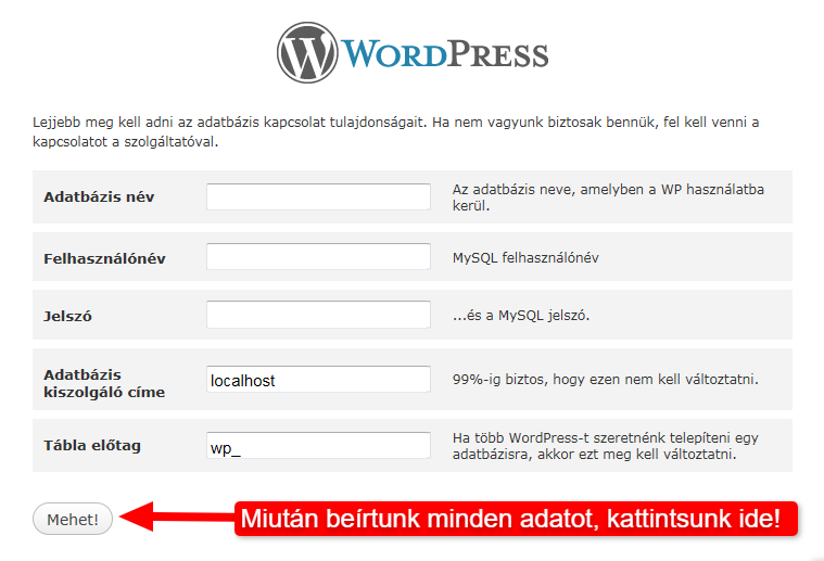 WordPress kézi telepítés