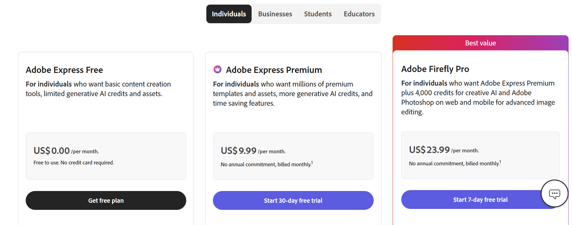 Adobe Express csomagok