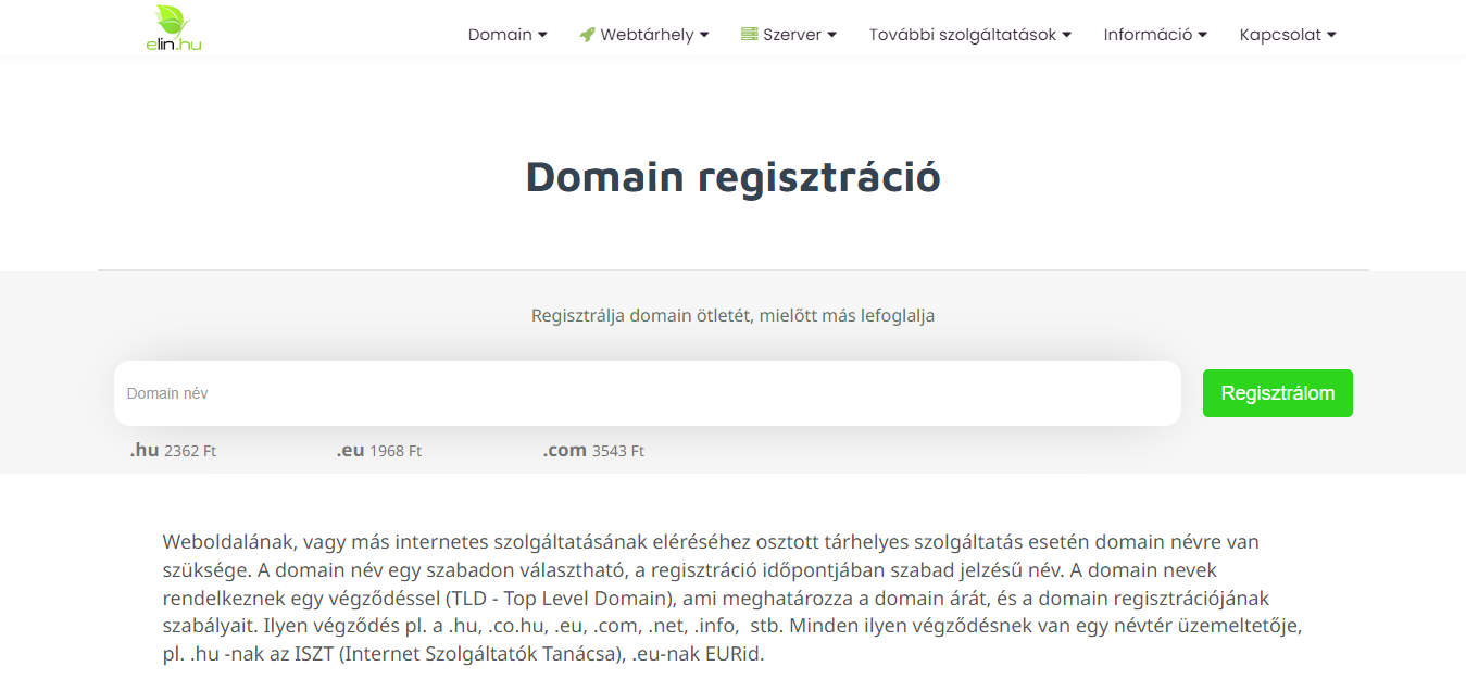 ELIN.hu domain regisztrátor