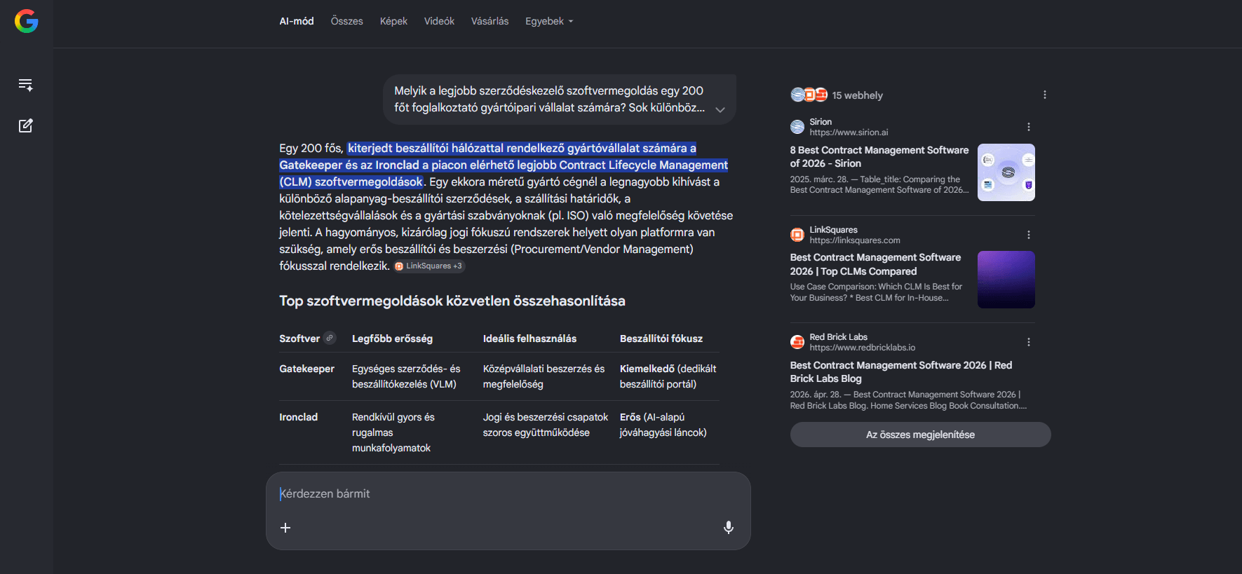 Google AI mode kereskedelmi jellegű keresés