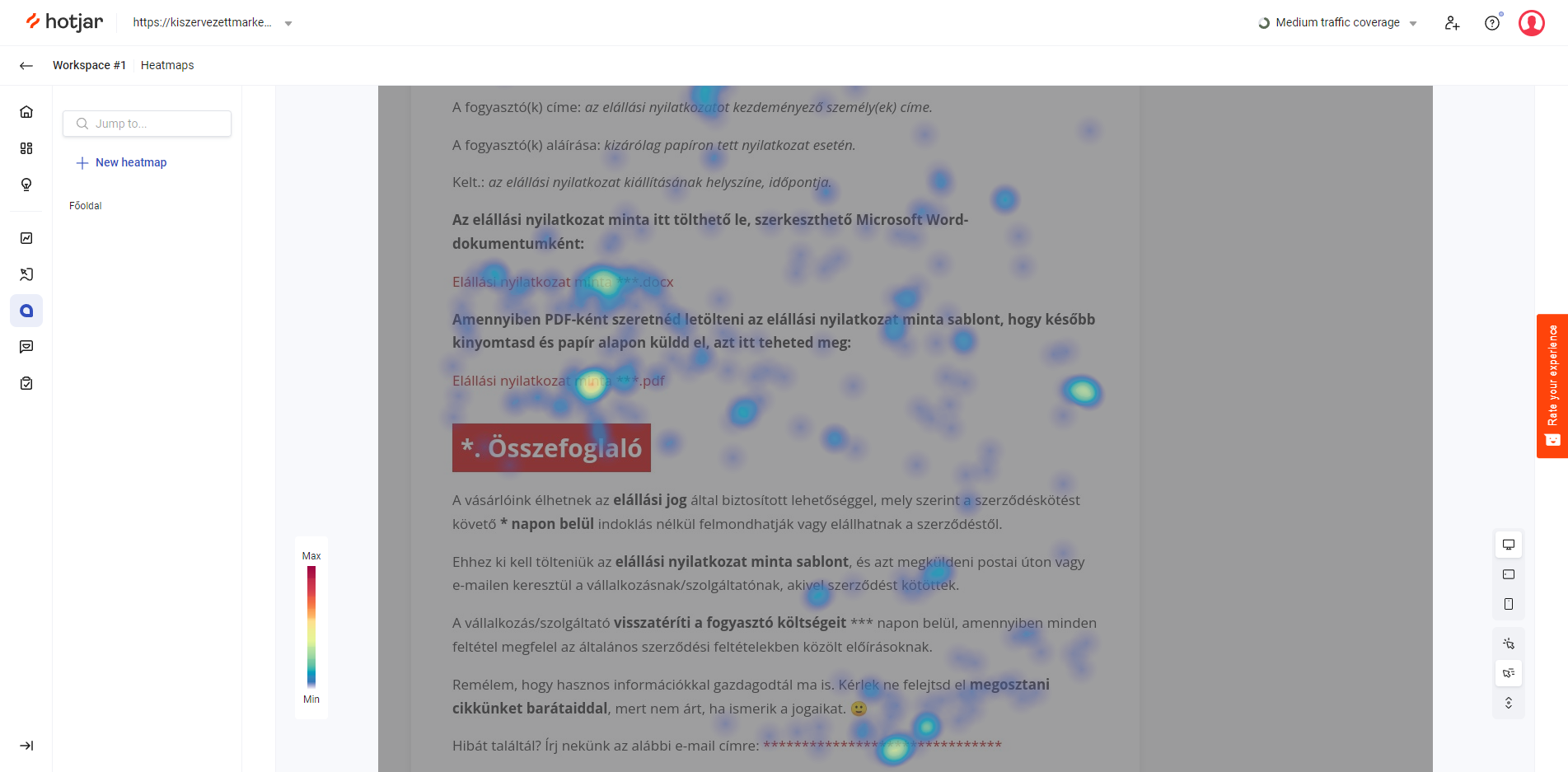 Kattintások hőtérképe egy cikken belül